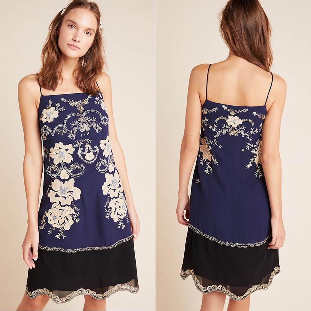 NWT Anthropologie Allaire Embroidered Slip Dress